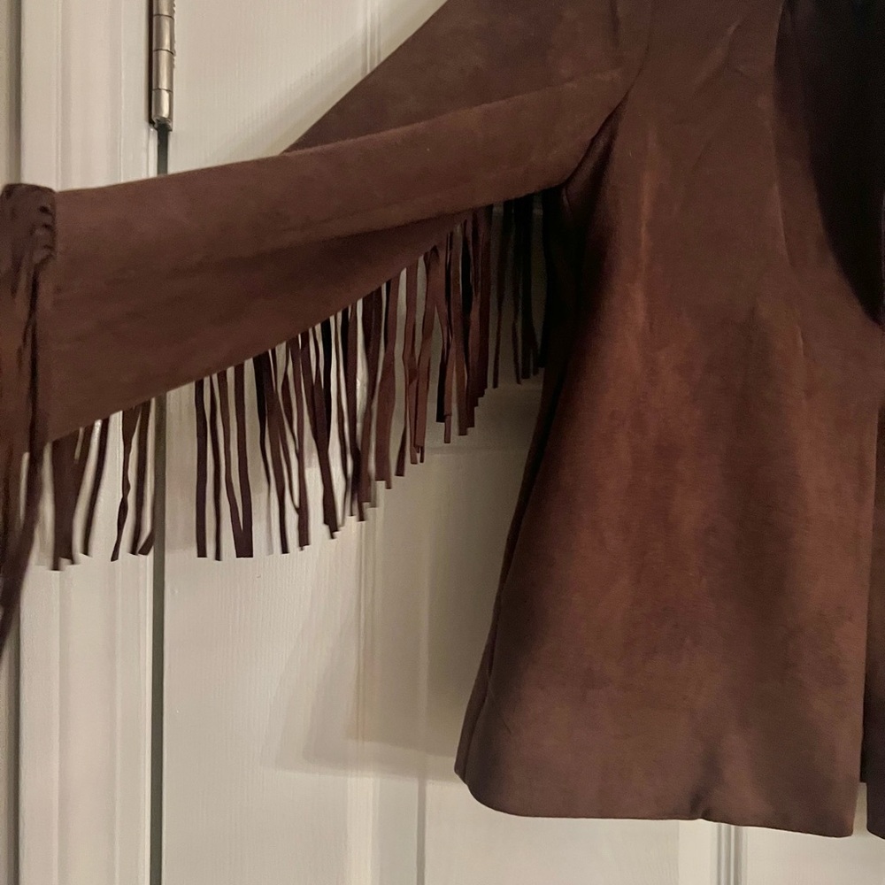 NEW For The Republic Dark Brown Fringe Faux Suede Jacket. Sz XS. - Picture 5 of 10